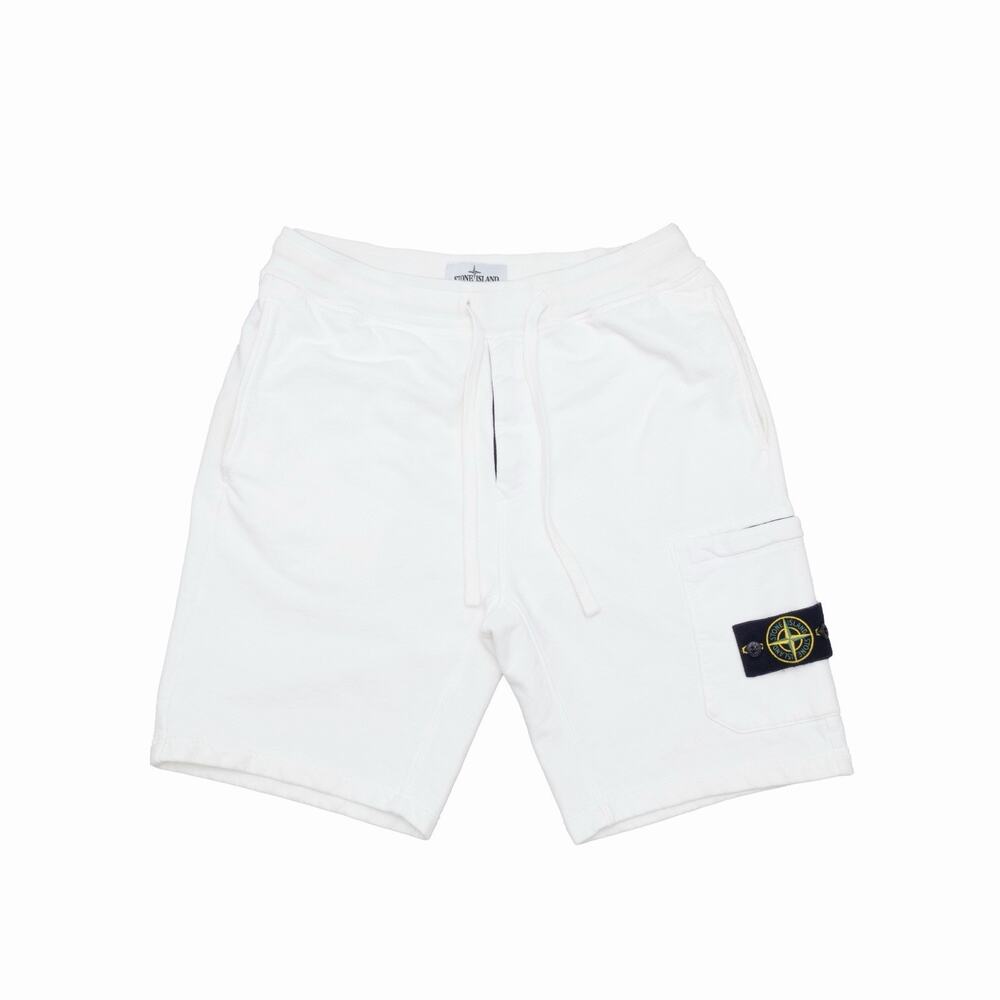 395$ Stone Island White Cotton Fleece Cargo Sweat Shorts Compass Badge Size M